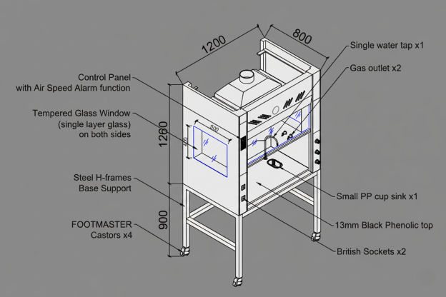 Ducted fume hood with base structure