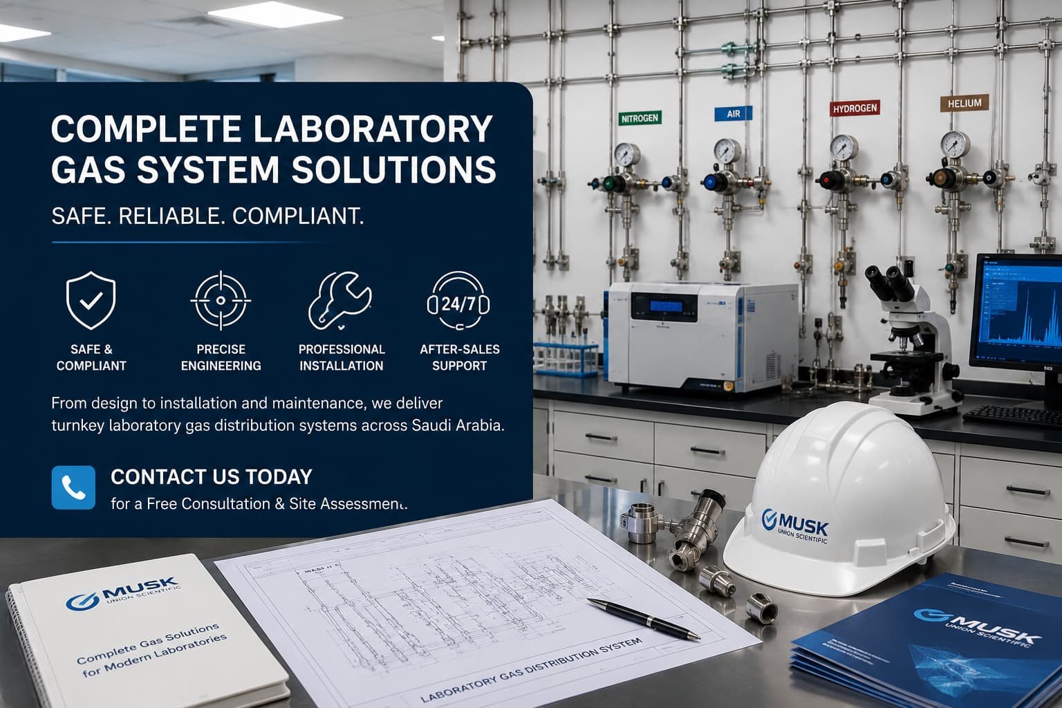 Laboratory gas system planning and consultation for scientific and industrial laboratory projects in Saudi Arabia