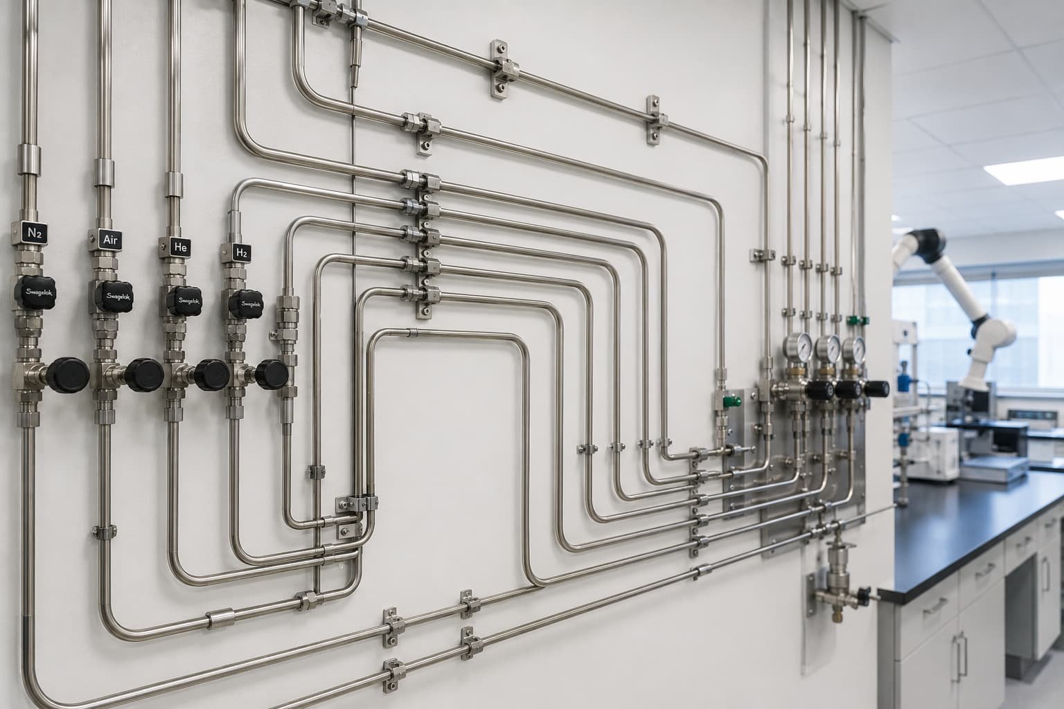 Stainless steel laboratory gas tubing installation for industrial research and analytical laboratories in Saudi Arabia