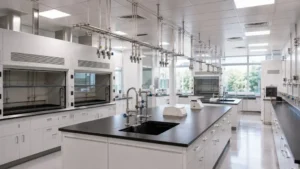 Completed turnkey laboratory fit-out with integrated gas distribution tubing