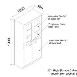 Chemical storage cabinet 3D design rendering, RAL 7044 finish with toughened glass doors