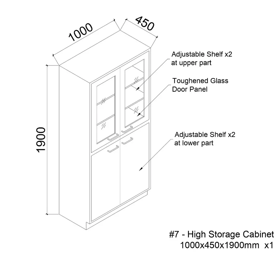 3D design rendering of chemical storage cabinet with glass doors