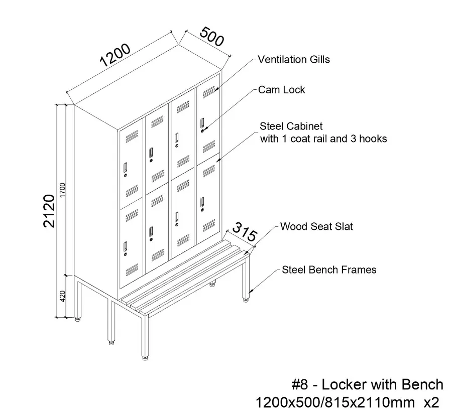 3D design rendering of locker with bench