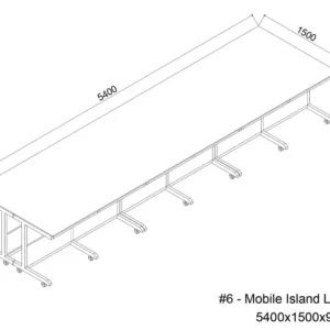 3D design rendering of mobile island lab bench with under-bench mobile cabinets