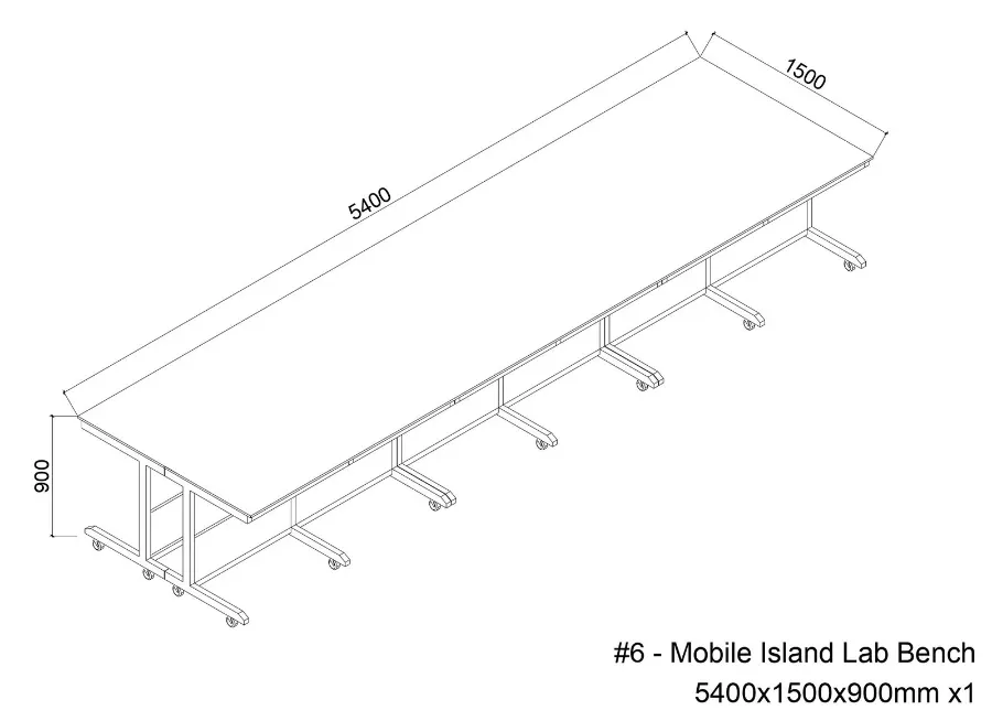 3D design rendering of mobile island lab bench
