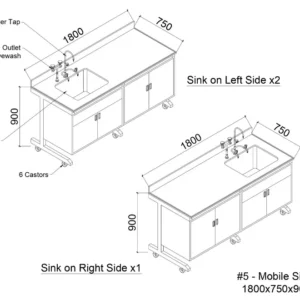 3D design rendering of mobile sink lab bench with eyewash station