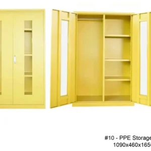 3D design rendering of PPE storage cabinet with viewing door panels
