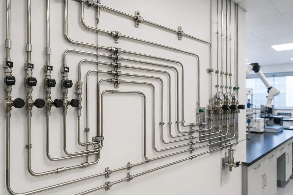 Stainless steel laboratory gas tubing installation for industrial research and analytical laboratories in Saudi Arabia