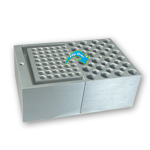 Quick-Flip Universal block Side 1: Holds: 24 x 1.5ml/2.0ml & 14 x 0.5ml Side 2: Holds: 6 x PCR strips, 48 x 0.