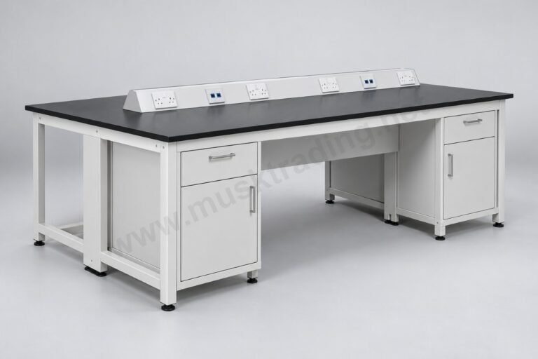 Lab Column Pumps Island Bench with Socket and Data Boxes, D-frame - 2000 x 1000 x 900 mm ...