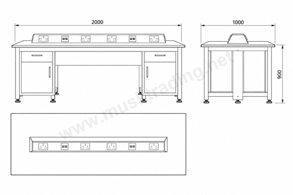 Lab Column Pumps Island Bench with Socket and Data Boxes, D-frame - 2000 x 1000 x 900 mm ...