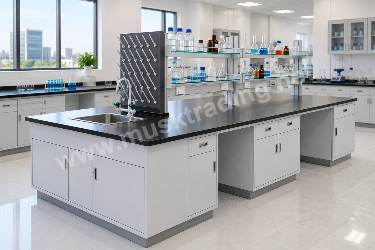 Laboratory Island Bench with Phenolic Worktop in a laboratory, Saudi Arabia