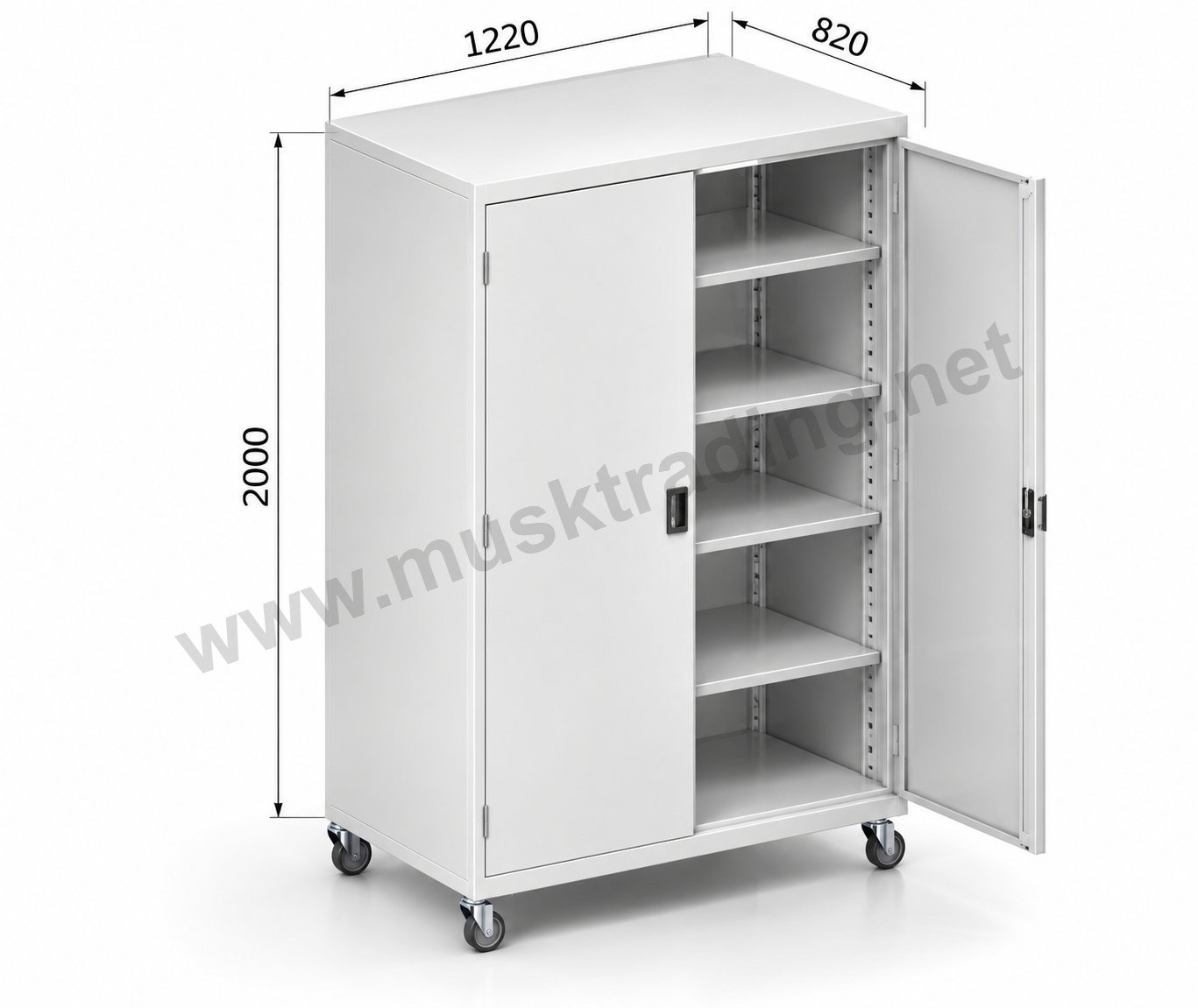 Steel Equipment Storage Cabinet with Doors on Castors – 1220 x 820 x 2000 mm