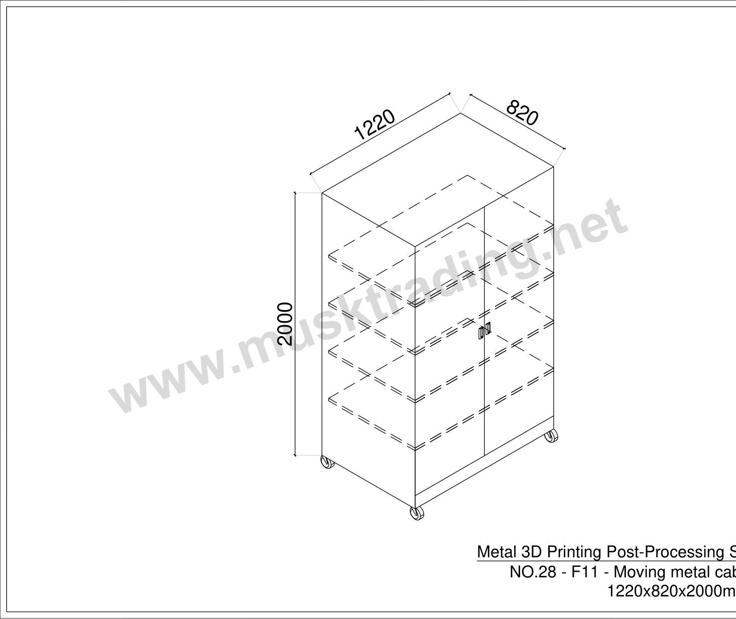 Steel Equipment Storage Cabinet with Doors on Castors – 1220 x 820 x 2000 mm
