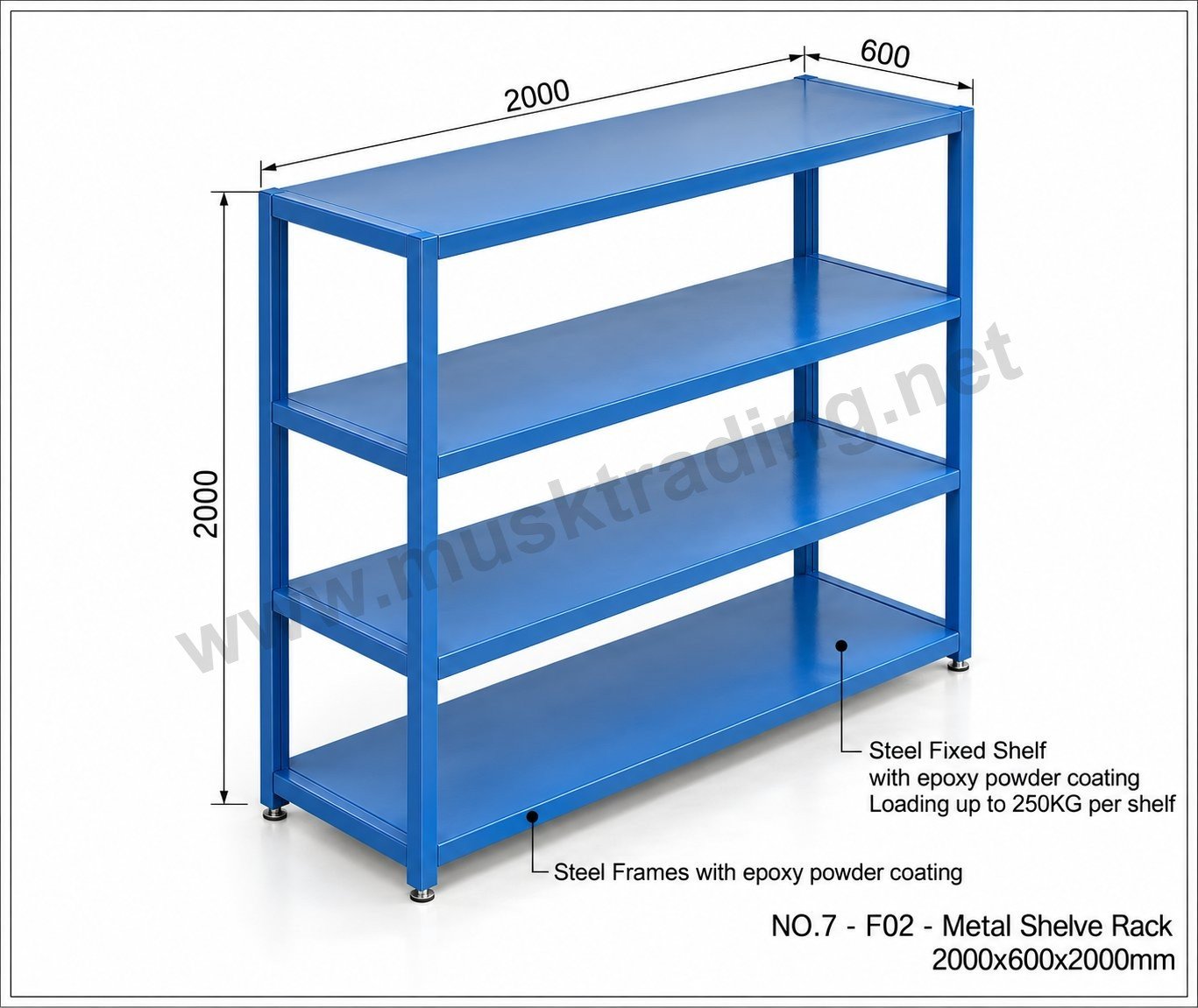 Heavy-Duty Steel Shelving Rack with Fixed Shelves – 2000 x 600 x 2000 mm