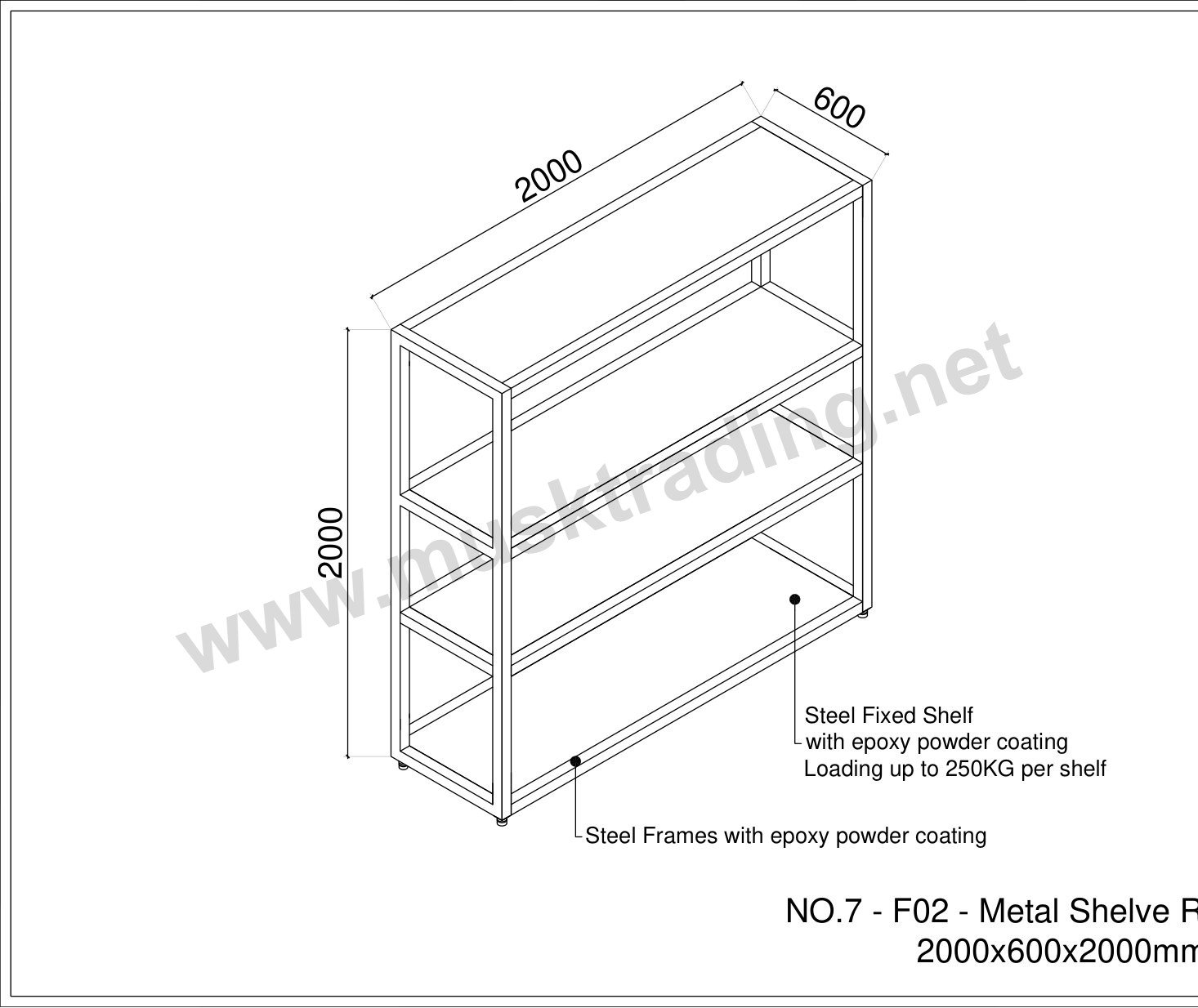 Heavy-Duty Steel Shelving Rack with Fixed Shelves – 2000 x 600 x 2000 mm