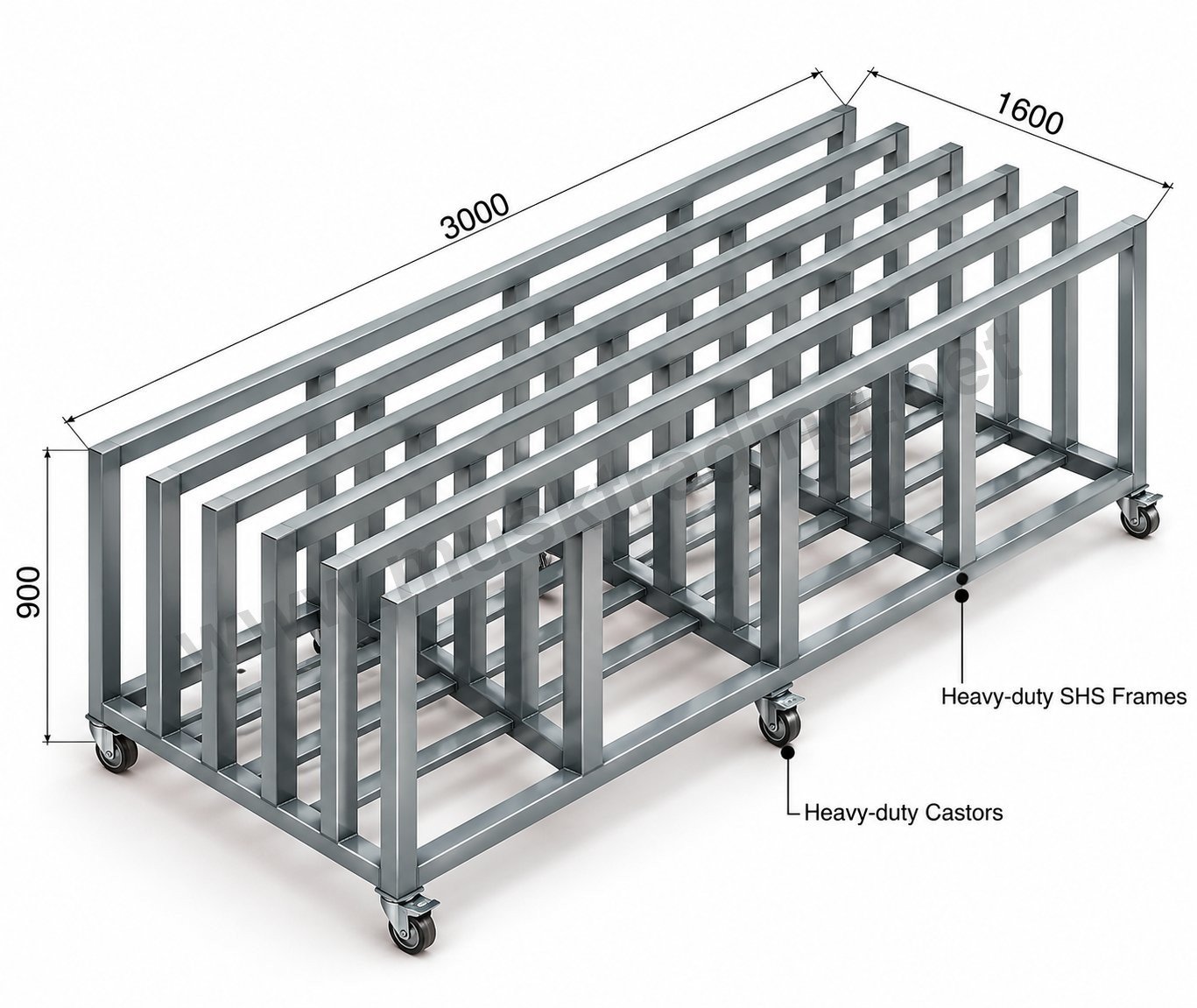 Steel Vertical Sheet Rack Storage on Castors – 3000 x 1600 x 900 mm