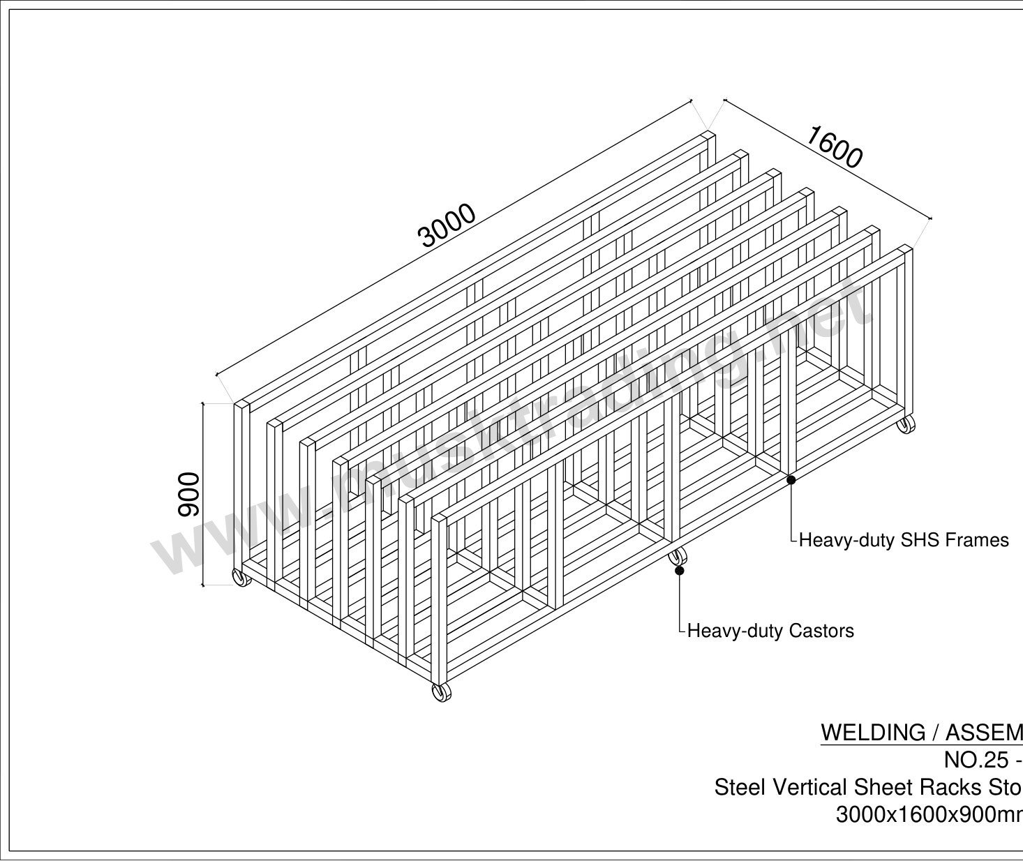 Steel Vertical Sheet Rack Storage on Castors – 3000 x 1600 x 900 mm