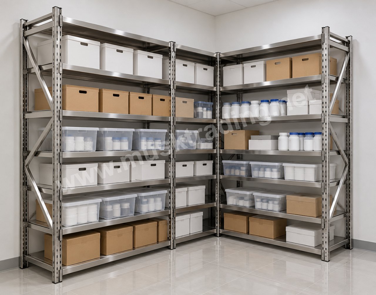 L-Shaped Stainless Steel Laboratory Sample Storage Rack in a laboratory, Saudi Arabia