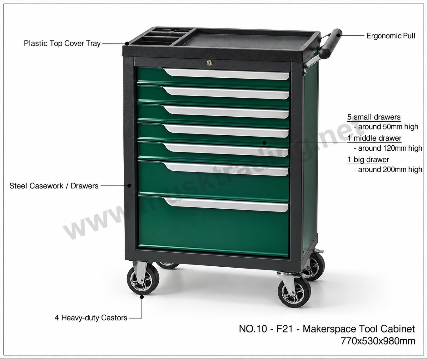 Mobile Tool Cabinet with 7 Drawers on Heavy-Duty Castors – 770 x 530 x 980 mm