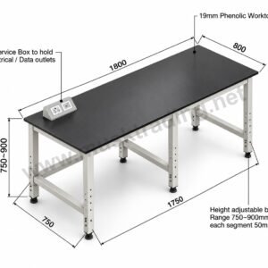 Makerspace Workbench with Height-Adjustable Legs and Phenolic Worktop – 1800 x 800 x 750-900 mm