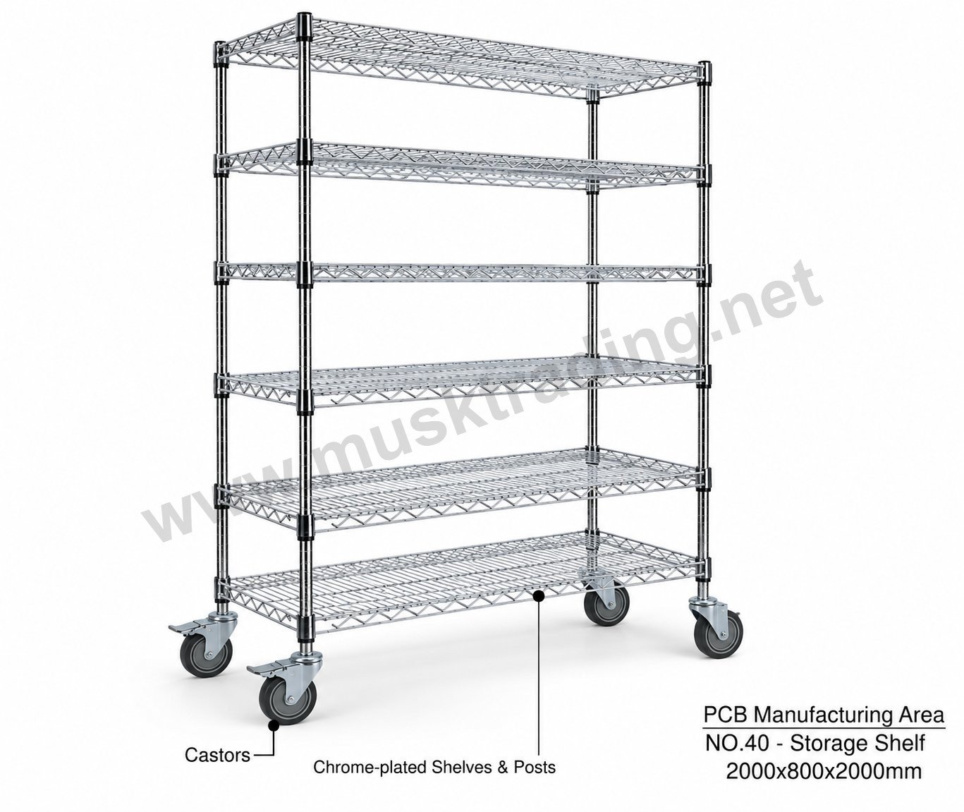 Chrome-Plated Wire Shelving Unit on Castors – 2000 x 800 x 2000 mm
