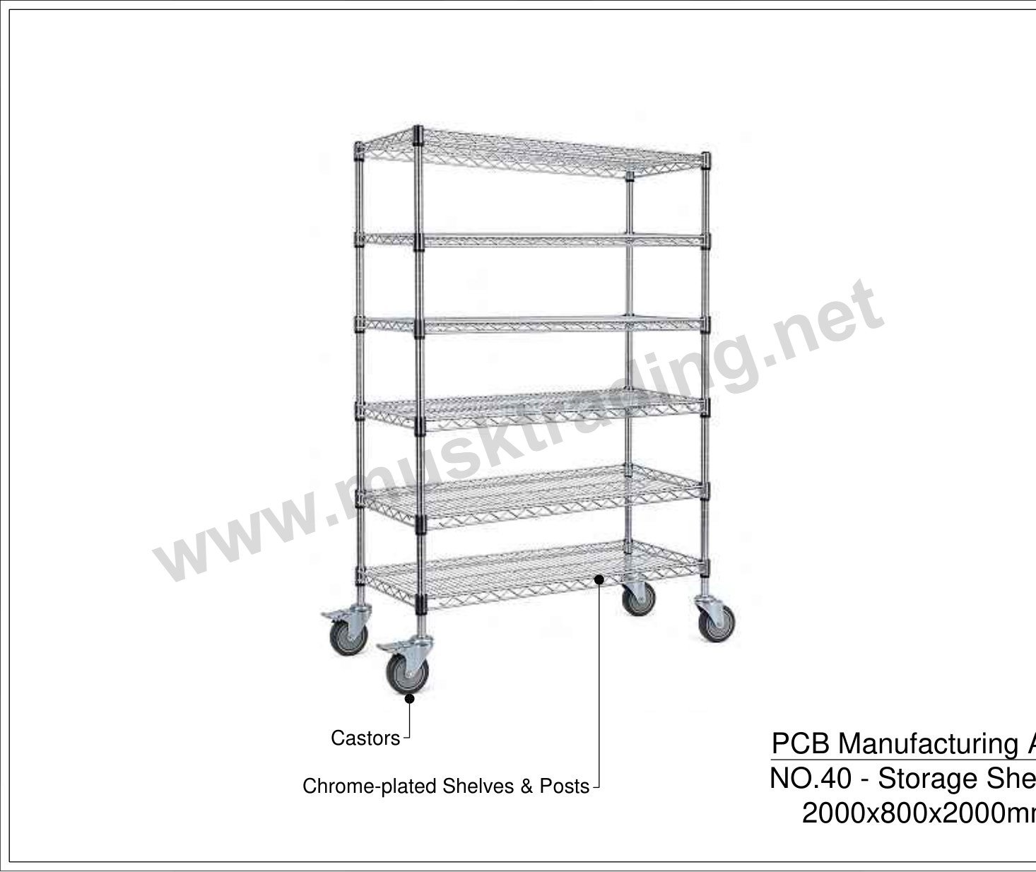 Chrome-Plated Wire Shelving Unit on Castors – 2000 x 800 x 2000 mm