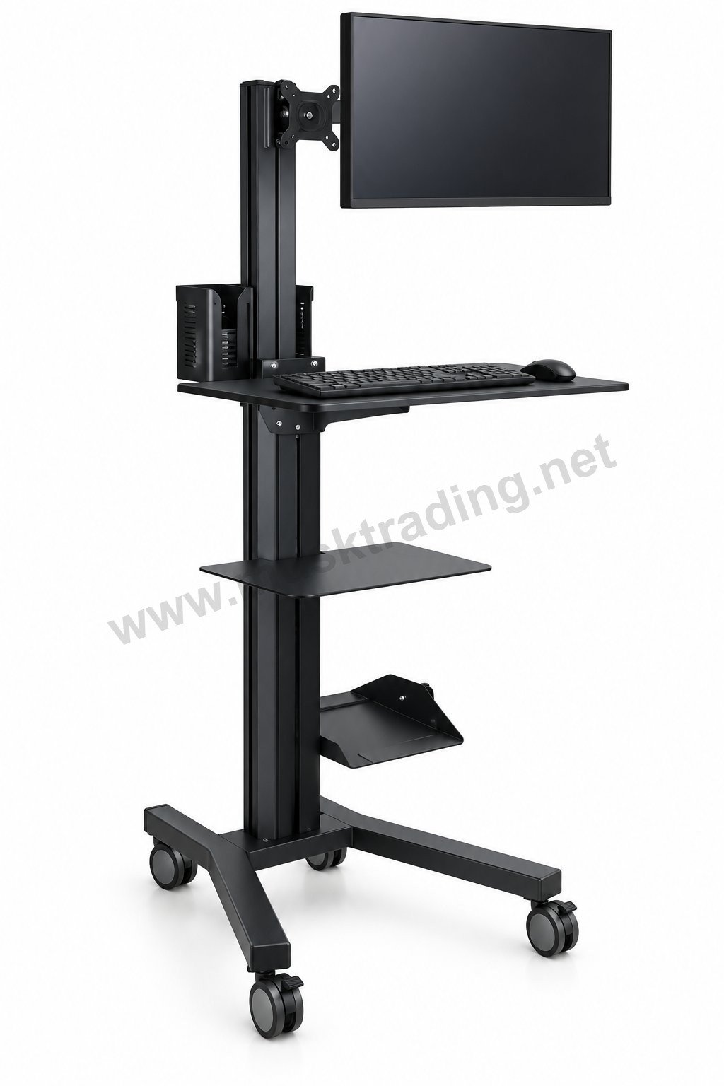Mobile Computer Workstation Cart with Monitor Arm, Keyboard Tray and PC Shelf – 650 x 500 x 1450-1760 mm