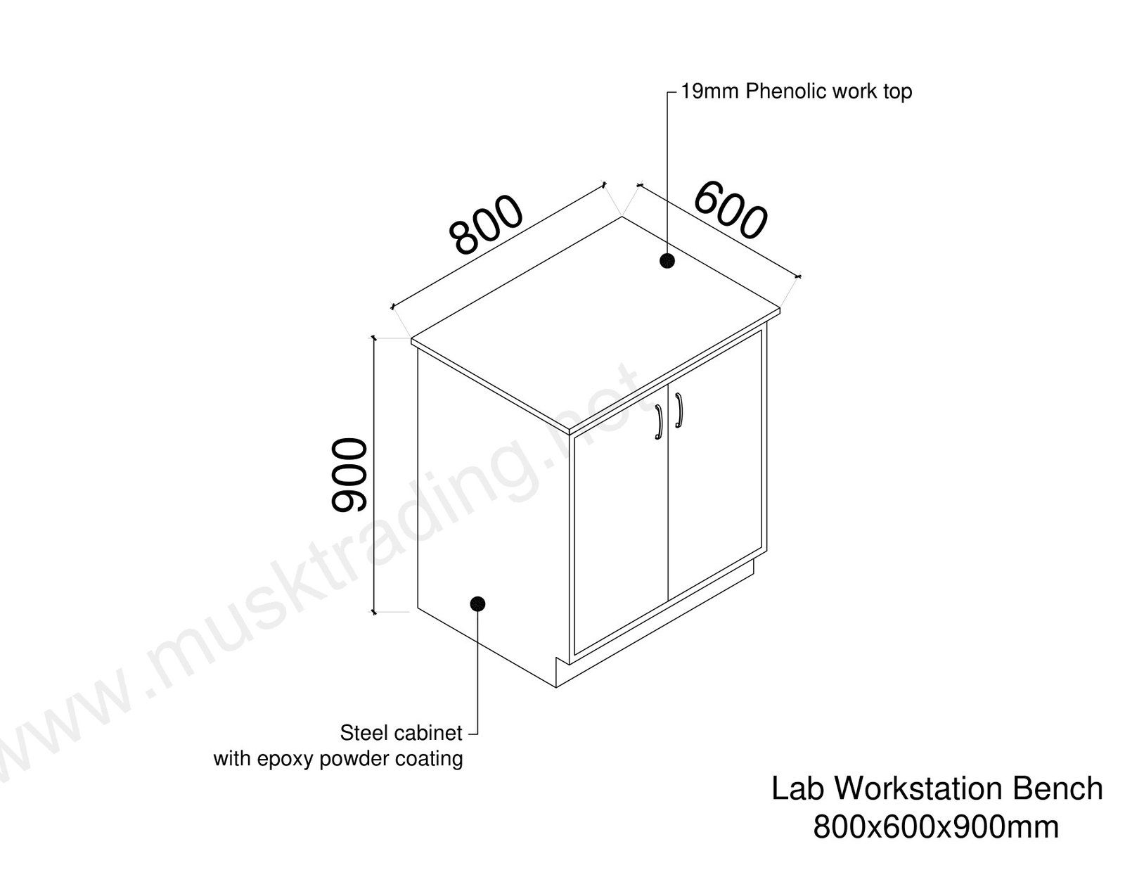 Laboratory Workstation Bench with 2-Door Steel Base Cabinet in a laboratory, Saudi Arabia