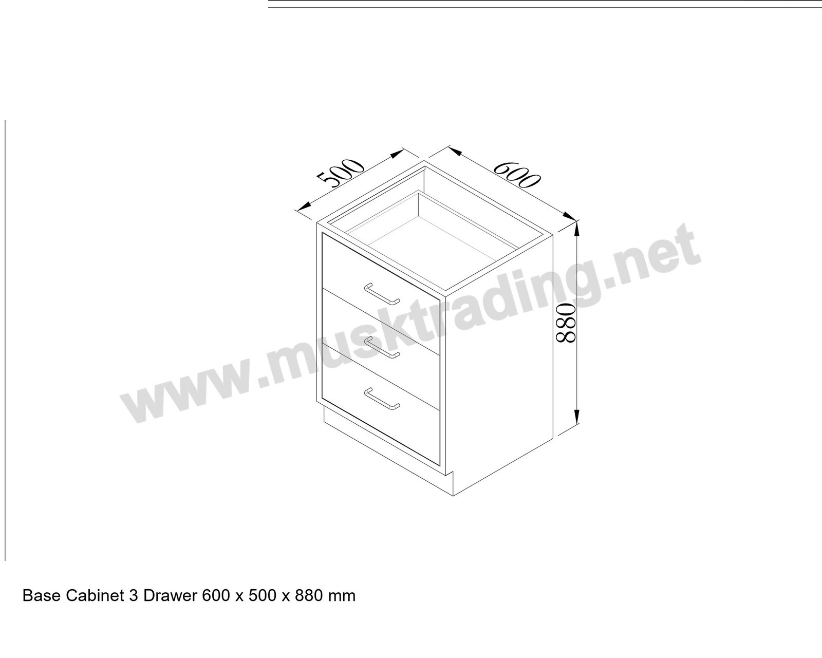 Under Bench Cabinet 3 Drawer 600 mm - Saudi Arabia