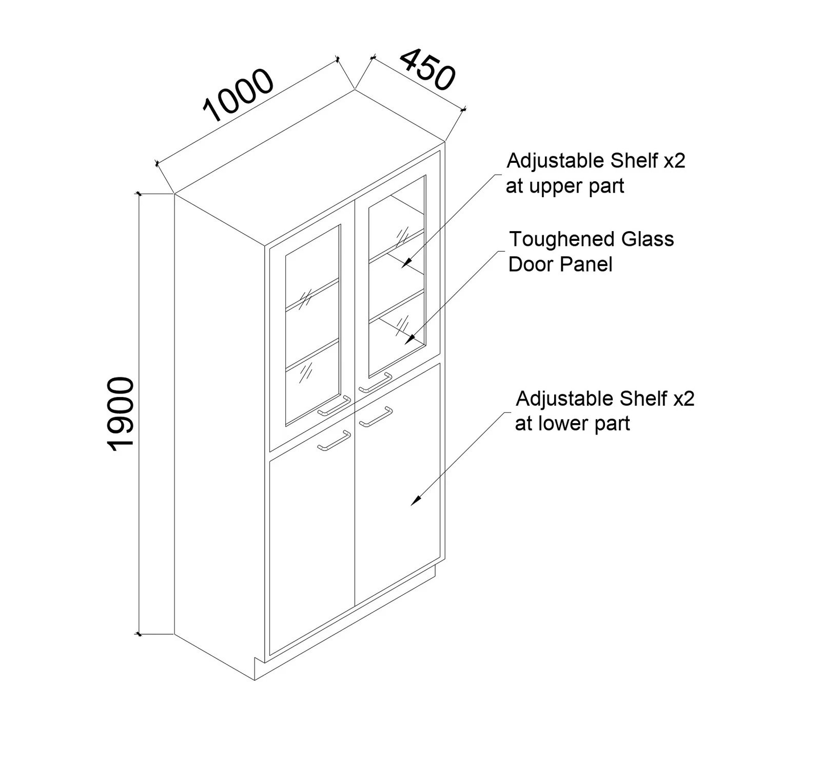 High storage cabinet with glass doors drawing - Saudi Arabia