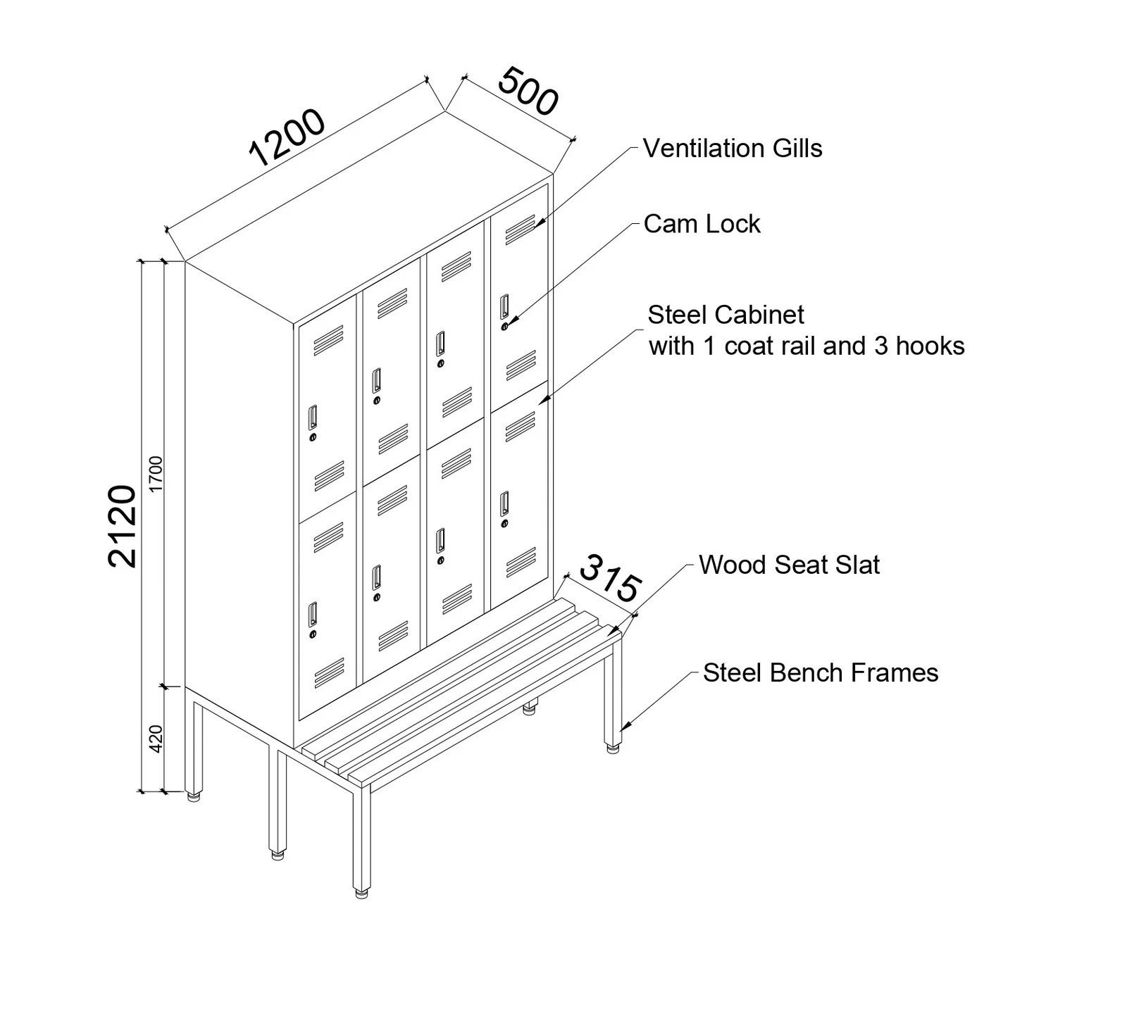 Locker with bench drawing - Saudi Arabia