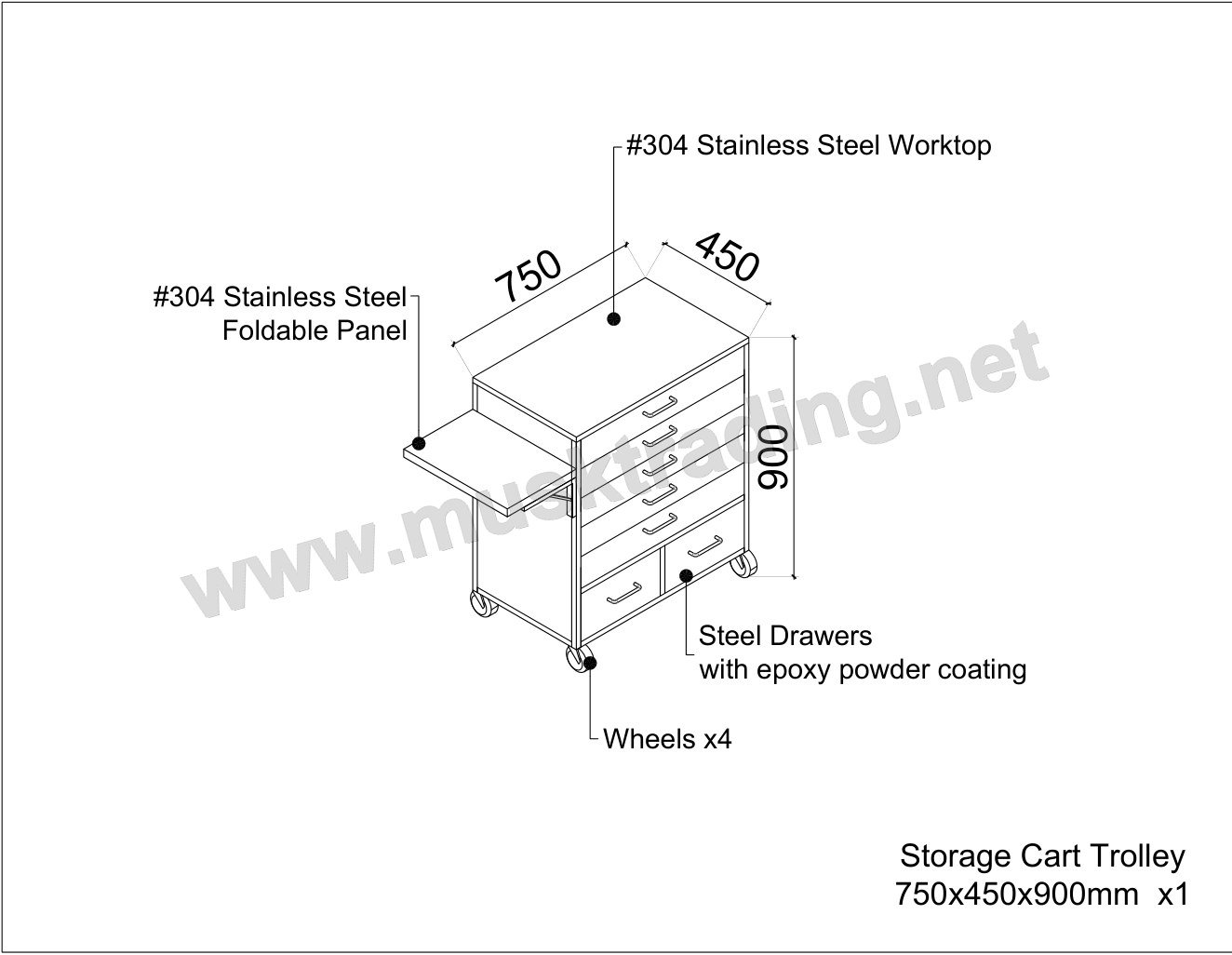 Stainless Steel Storage Cart Trolley - MSK-SCT-SS-750