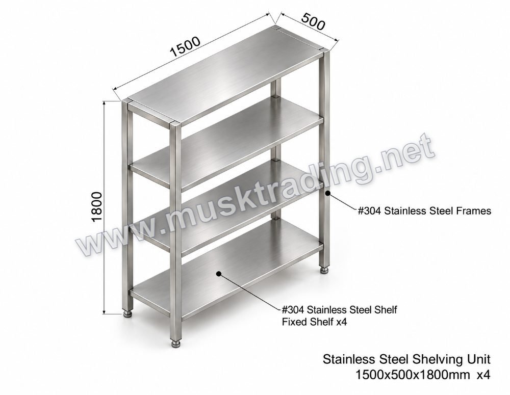 Stainless Steel Shelving Unit - MSK-SS-SH-1500