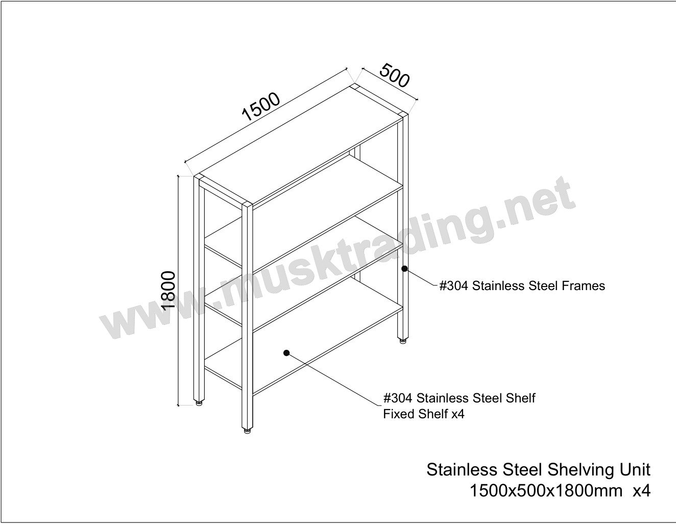 Stainless Steel Shelving Unit - MSK-SS-SH-1500