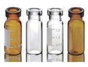 2 mL crimp-top autosampler vials, 11 mm, clear or amber, 100 pcs/pk